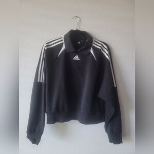 Adidas Black & White Three-Stripe Tracksuit Sweatshirt Pullover